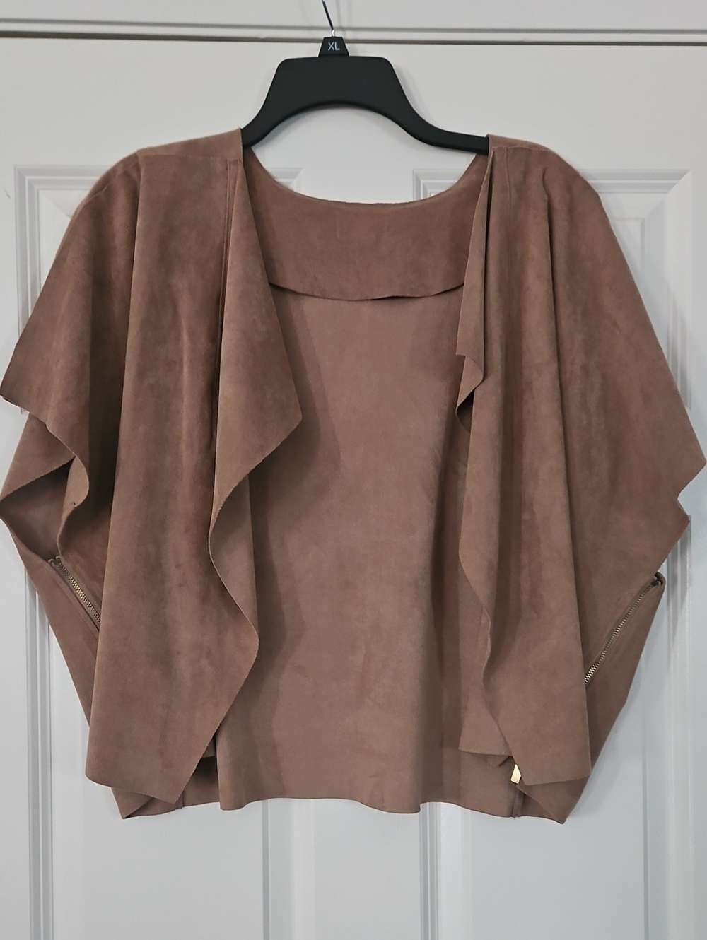 Suede Drape Open-Front Women's Sweater Cardigan - Taupe